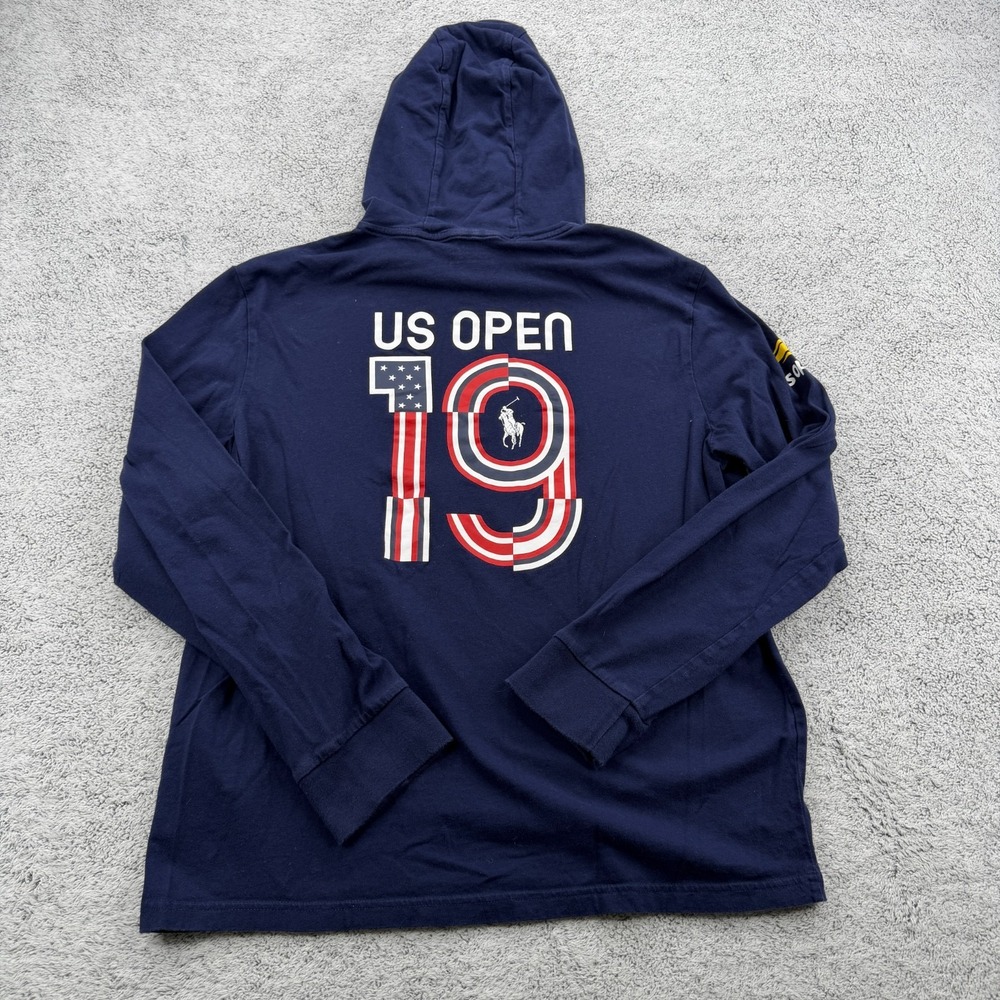 Polo Ralph Lauren US Open Hoodie Mens Medium Navy Tennis United States Flag Pony